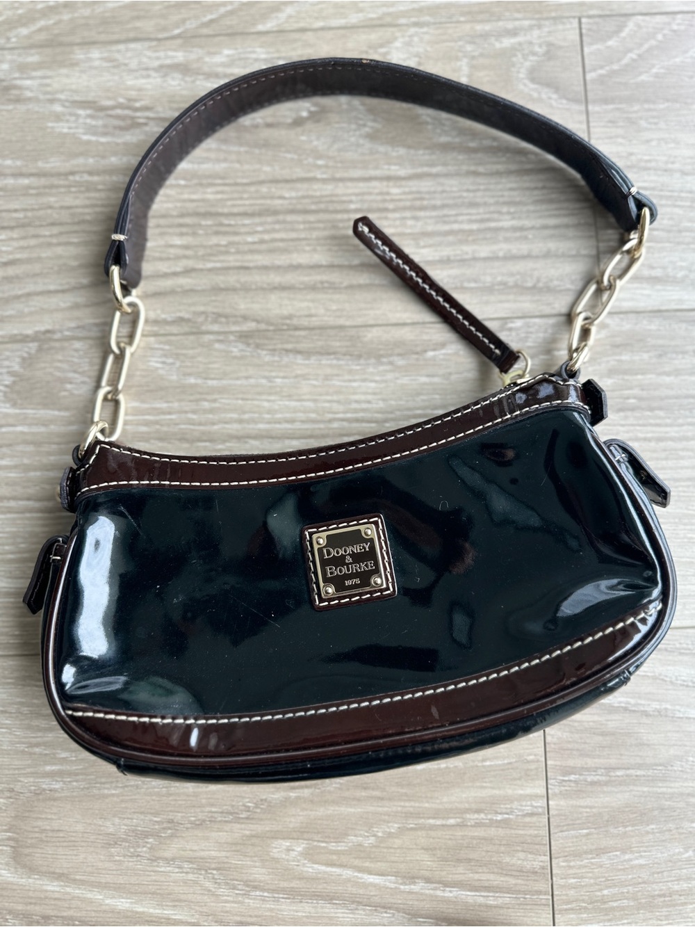 Dooney & Bourke Black Patent Shoulder Bag with Gold Hardware - Picture 2 of 11
